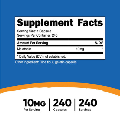 Nutricost Melatonin 10mg 240 Capsules - Non-GMO & Gluten Free