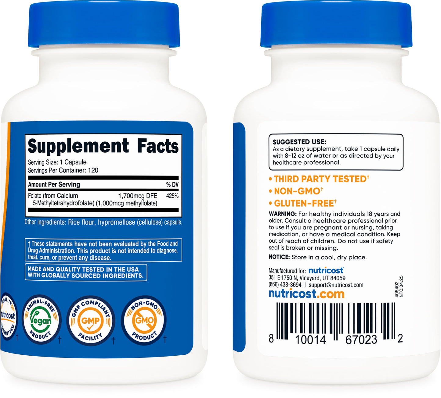 Nutricost Methylfolate 1000mcg - 120 Veg Capsules - Gluten Free, Non-GMO