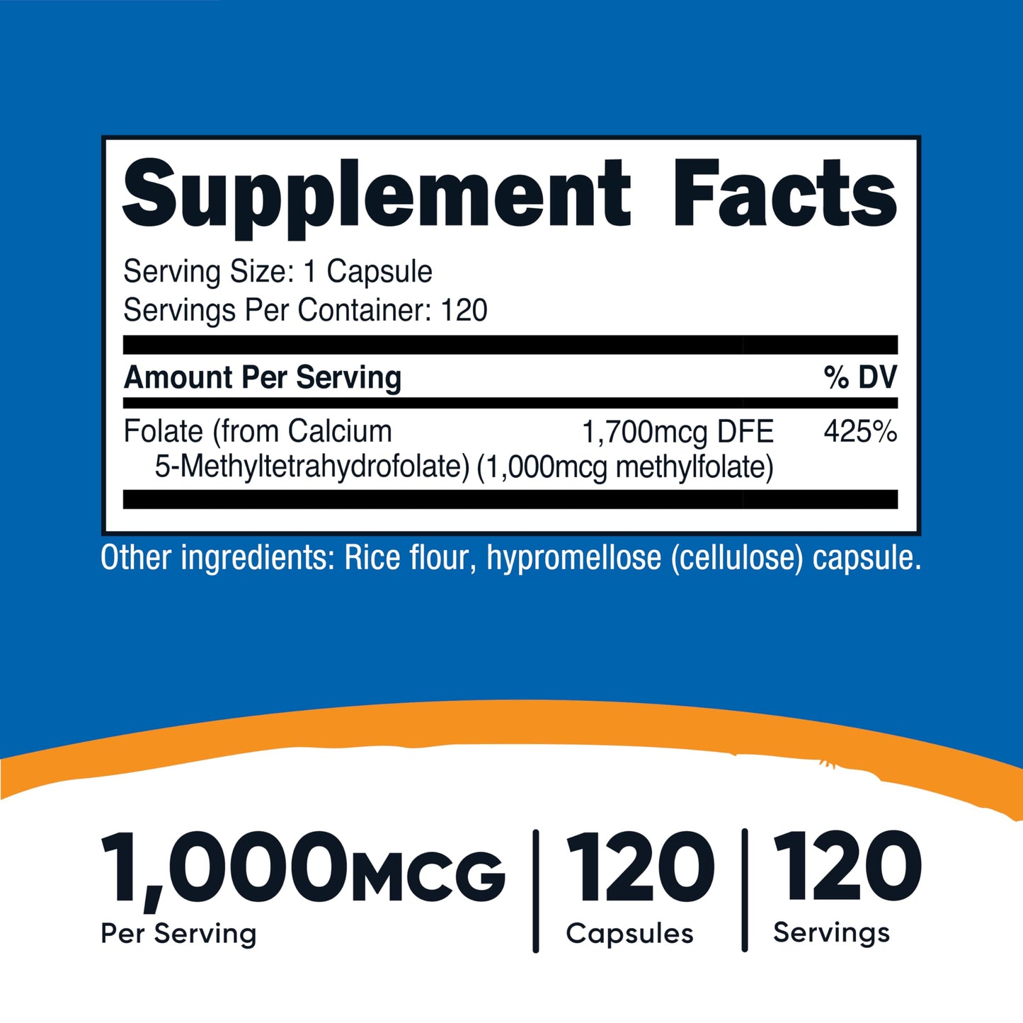 Nutricost Methylfolate 1000mcg - 120 Veg Capsules - Gluten Free, Non-GMO
