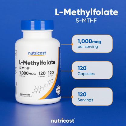 Nutricost Methylfolate 1000mcg - 120 Veg Capsules - Gluten Free, Non-GMO