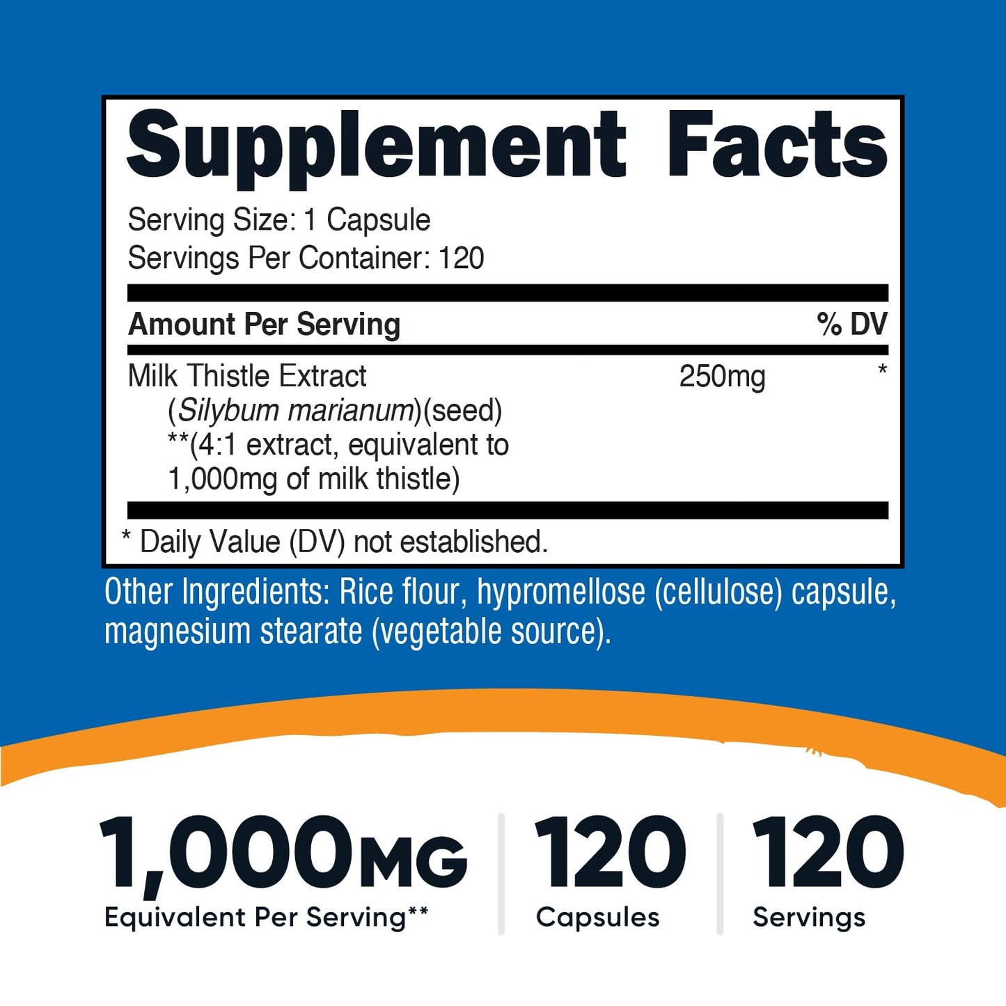Nutricost Milk Thistle 1000mg - 120 Veg Capsules | 4:1 Extract, Vegan, Non-GMO, Gluten Free