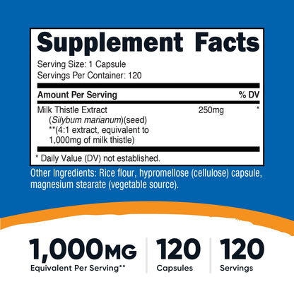Nutricost Milk Thistle 1000mg - 120 Veg Capsules | 4:1 Extract, Vegan, Non-GMO, Gluten Free