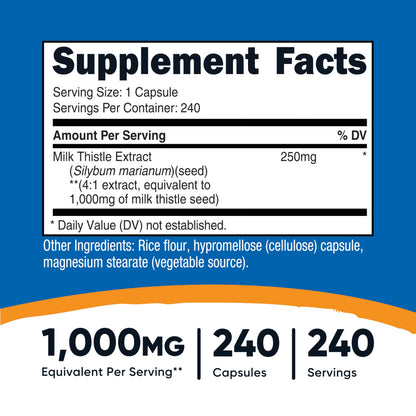 Nutricost Milk Thistle 1,000mg Equivalent - 240 Capsules | 4:1 Extract, Vegan, Non-GMO & Gluten Free