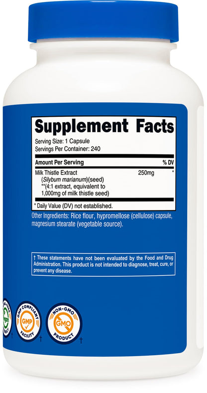 Nutricost Milk Thistle 1,000mg Equivalent - 240 Capsules | 4:1 Extract, Vegan, Non-GMO & Gluten Free