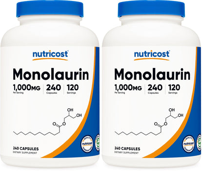 Nutricost Monolaurin 1000 mg - 240 Capsules, 120 Servings - Gluten-Free, Non-GMO, Vegan (Pack of 2)
