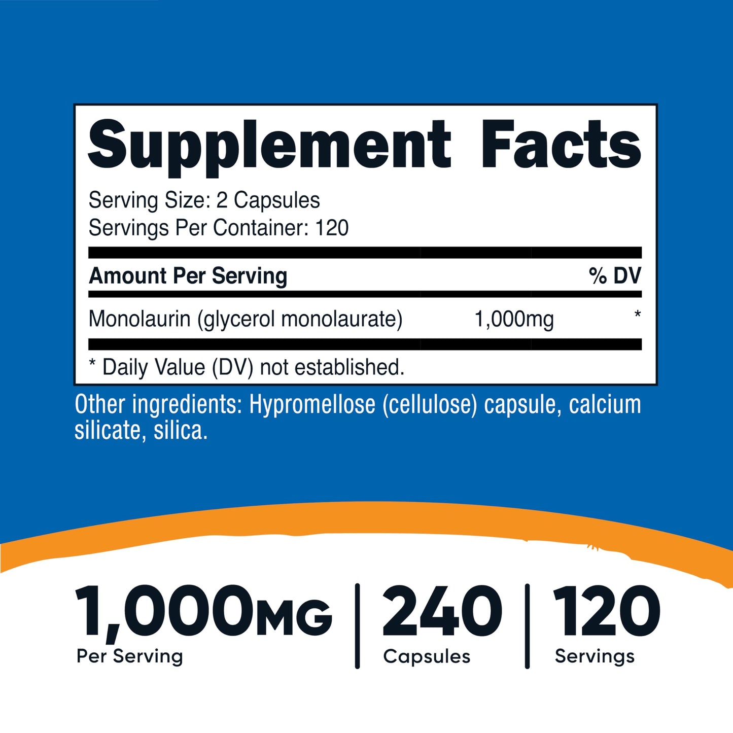 Nutricost Monolaurin 1000 mg – 120 Servings (240 Capsules) – Gluten-Free, Non-GMO, Vegan