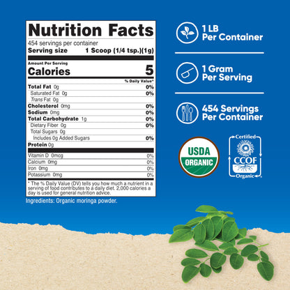 Nutricost Organic Moringa Powder 1LB (16oz) – Gluten Free, Non-GMO, Vegetarian Friendly