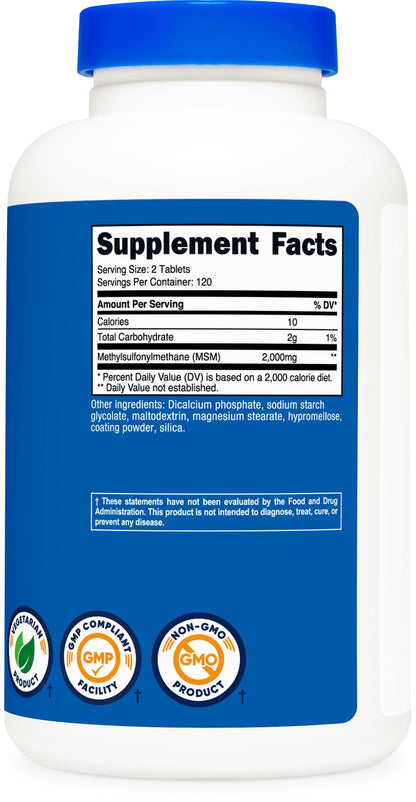 Nutricost MSM Tablets 2000mg per Serving – 120 Servings, 240 Tablets | Non-GMO & Gluten Free
