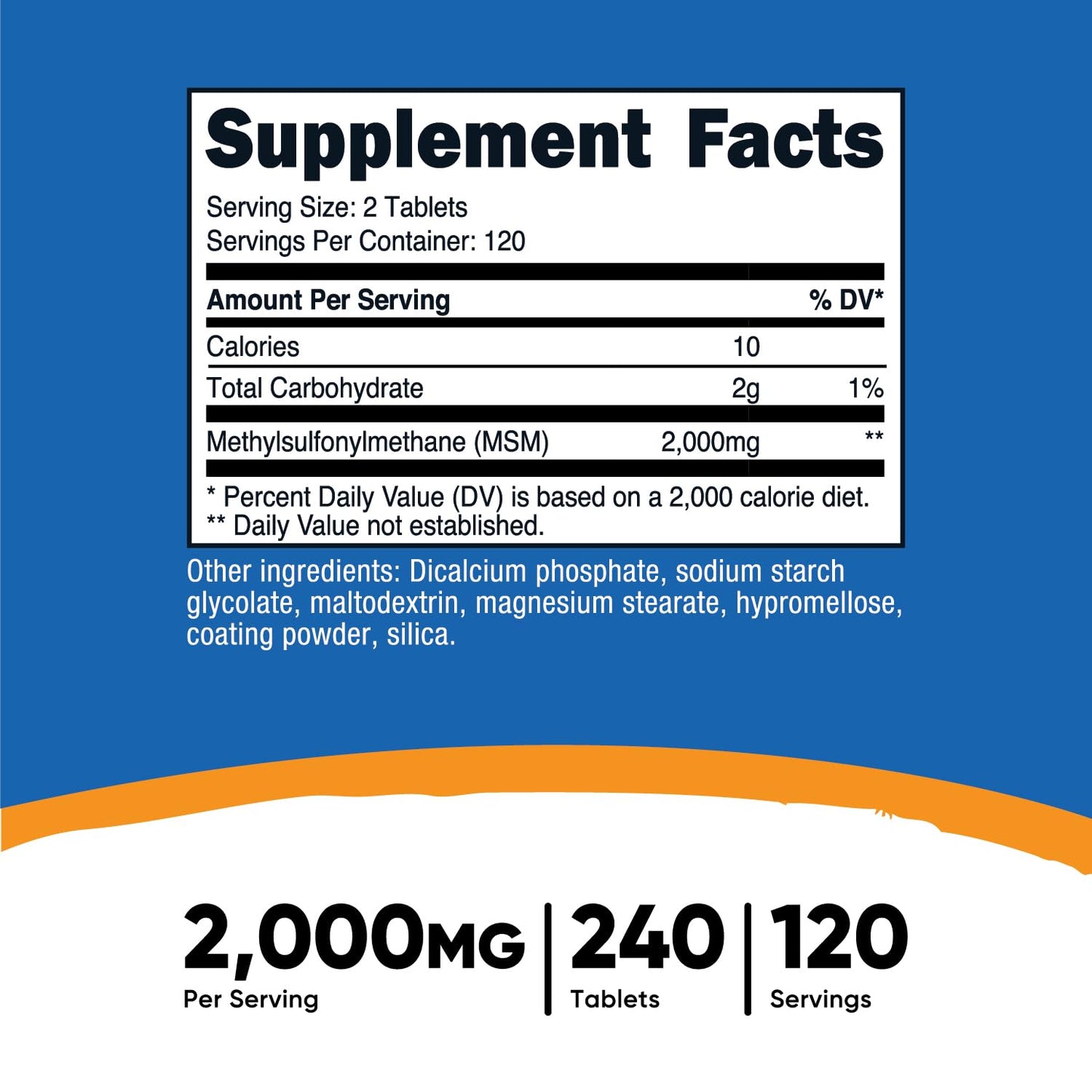 Nutricost MSM Tablets 2000mg per Serving – 120 Servings, 240 Tablets | Non-GMO & Gluten Free