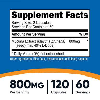 Nutricost Mucuna Pruriens 400mg Capsules - 800mg/Serving, Veggie Caps (Pack of 2)