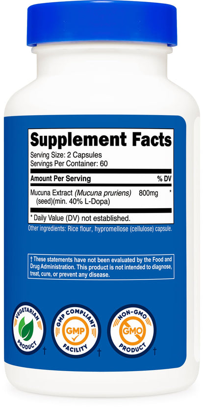 Nutricost Mucuna Pruriens 400mg Capsules - 800mg/Serving, Veggie Caps (Pack of 2)