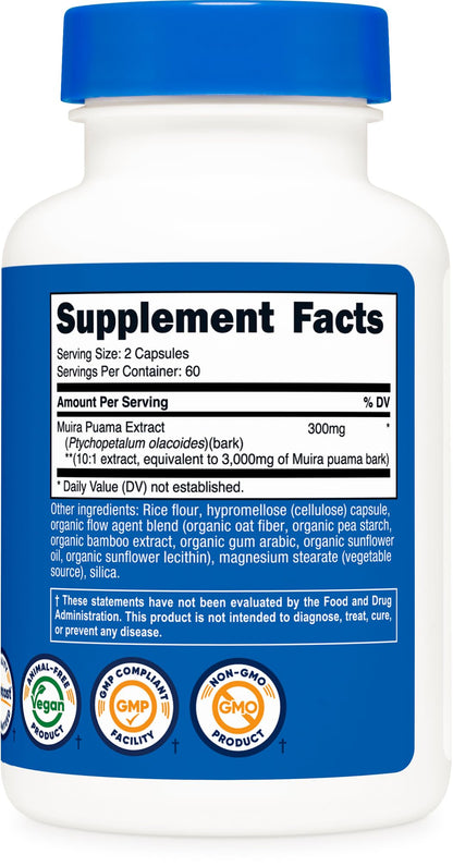 Nutricost Muira Puama Extract 3,000mg Equivalent | 120 Vegan Capsules