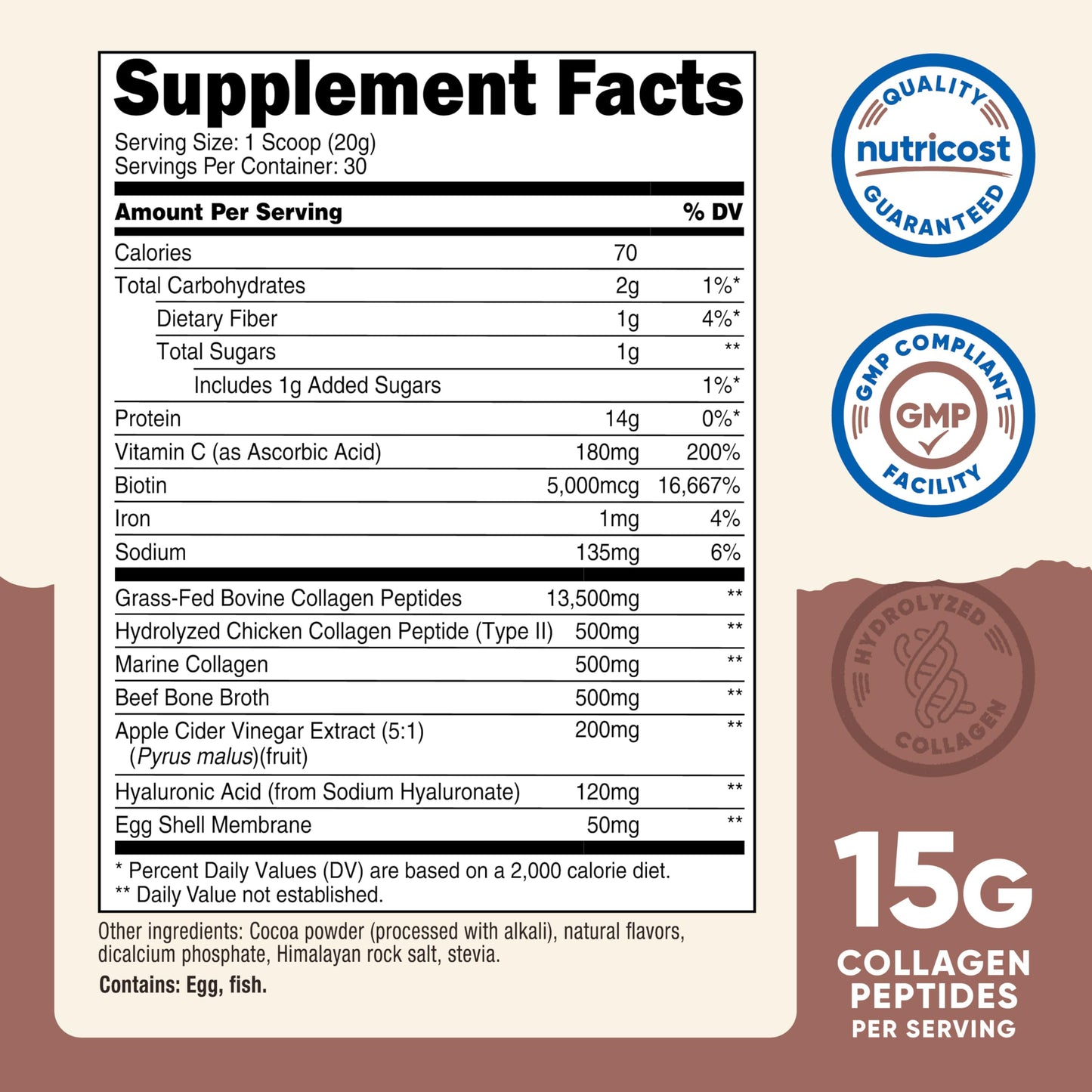 Nutricost Multi Collagen + Beauty & Protein Powder – Milk Chocolate, 30 Servings