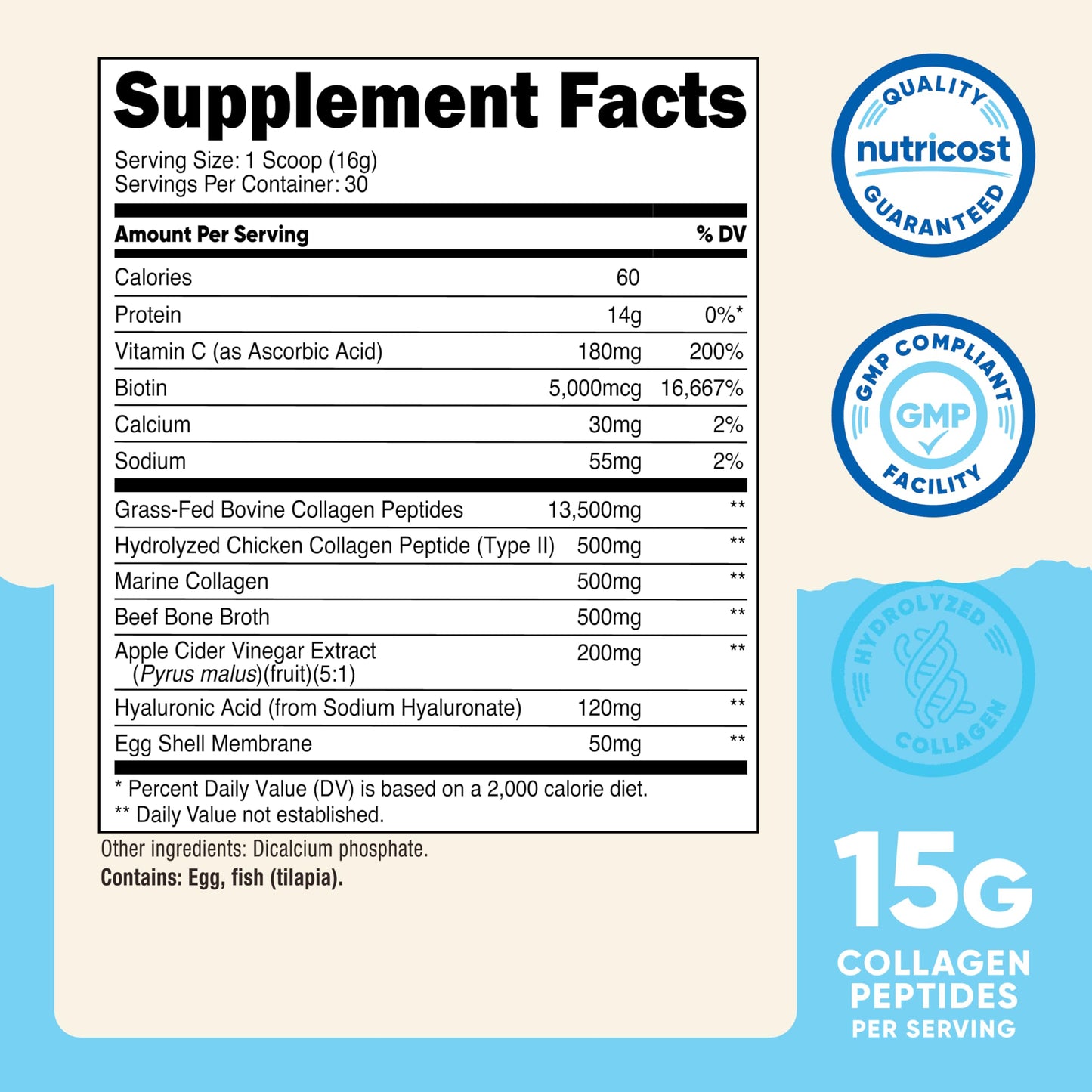 Nutricost Multi Collagen Protein Complex - Unflavored, 30 Servings | Biotin & Hyaluronic Acid