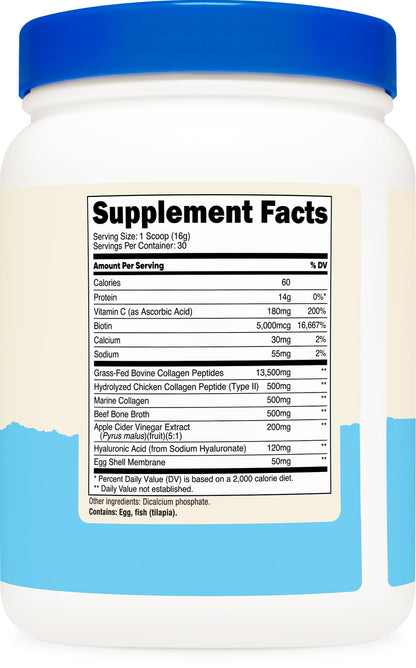 Nutricost Multi Collagen Protein Complex - Unflavored, 30 Servings | Biotin & Hyaluronic Acid