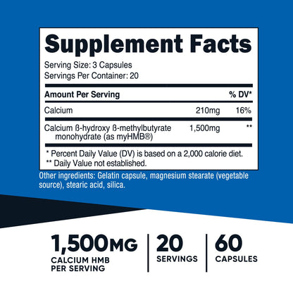 Nutricost myHMB Capsules 1,500MG Calcium HMB Monohydrate – 60/120 Capsules