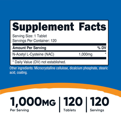 Nutricost NAC 1000 mg – 120 Vegan Tablets | GMO Free, Gluten Free