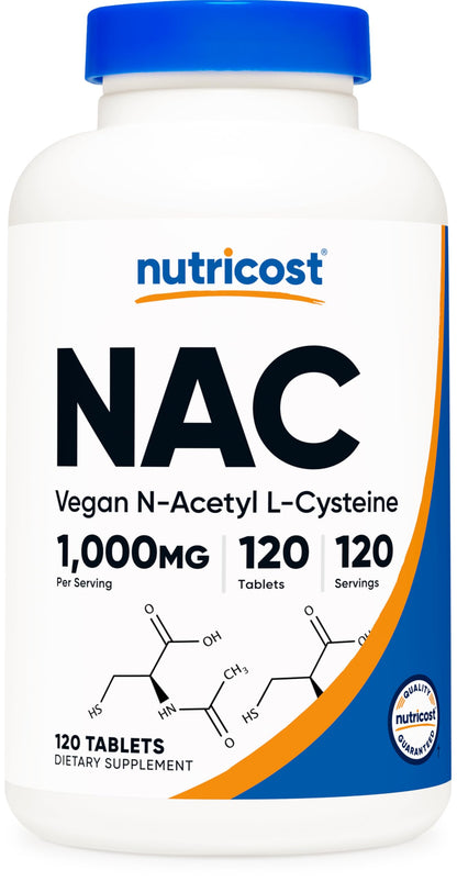 Nutricost NAC 1000 mg – 120 Vegan Tablets | GMO Free, Gluten Free
