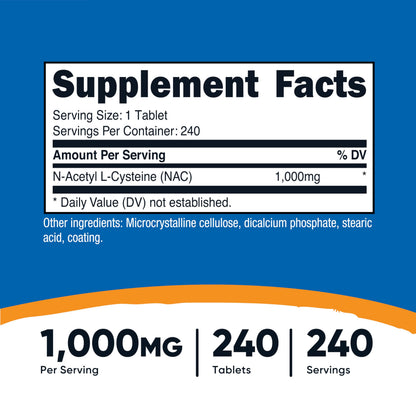 Nutricost NAC 1000 mg – Vegan, Gluten Free, GMO Free | 240 Tablets