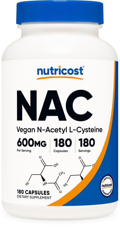 Nutricost N-Acetyl L-Cysteine (NAC) 600mg – 180 Capsules | Non-GMO, Gluten Free