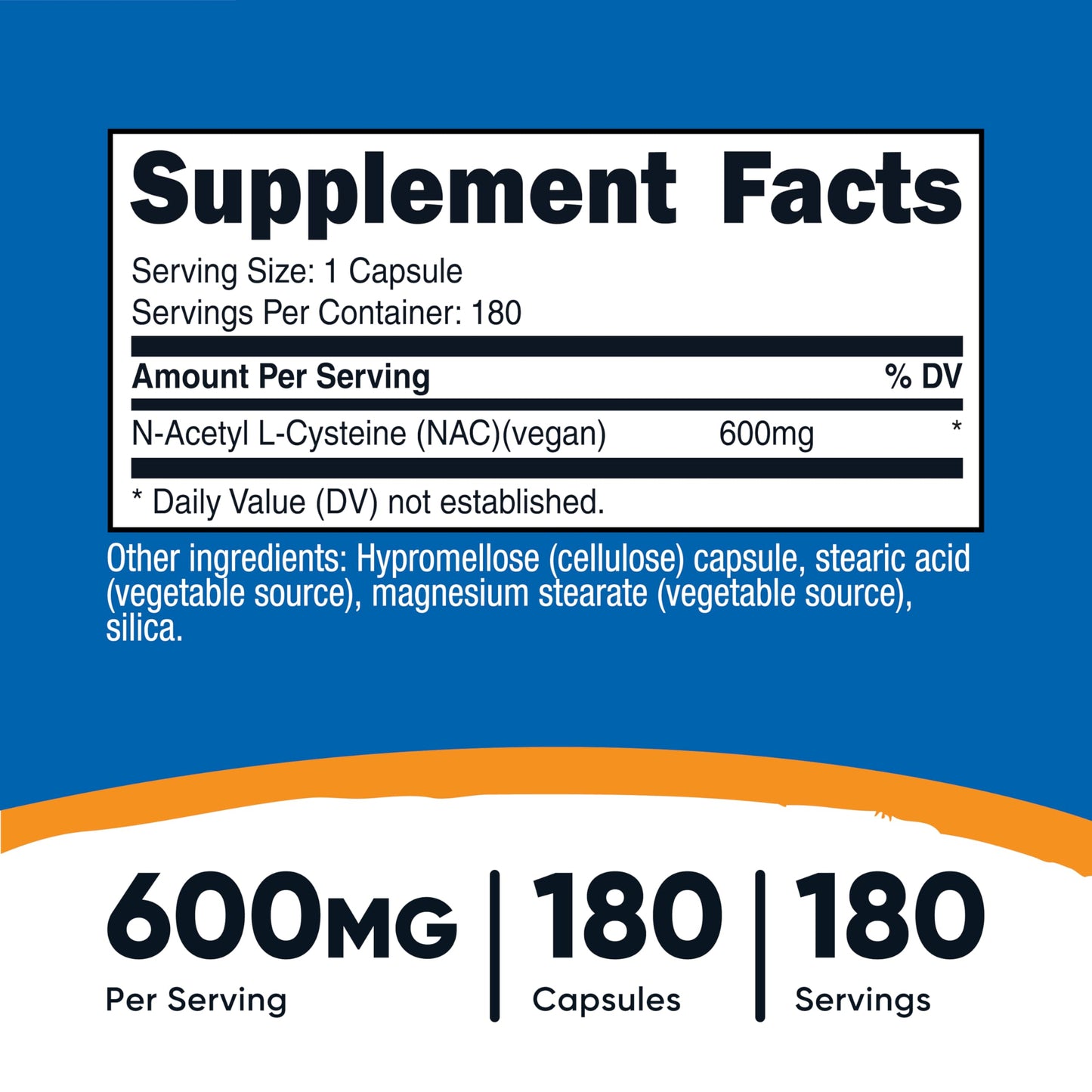 Nutricost N-Acetyl L-Cysteine (NAC) 600mg – 180 Capsules | Non-GMO, Gluten Free