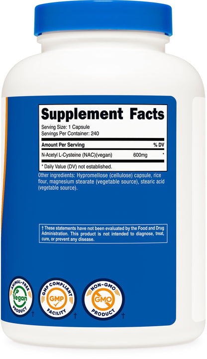 Nutricost N-Acetyl L-Cysteine (NAC) 600mg | 240 Vegetarian Capsules | Vegan, Non-GMO, Gluten Free
