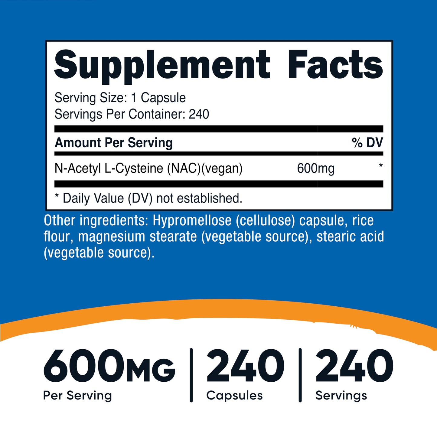 Nutricost N-Acetyl L-Cysteine (NAC) 600mg | 240 Vegetarian Capsules | Vegan, Non-GMO, Gluten Free