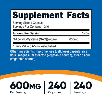 Nutricost N-Acetyl L-Cysteine (NAC) 600mg | 240 Vegetarian Capsules | Vegan, Non-GMO, Gluten Free