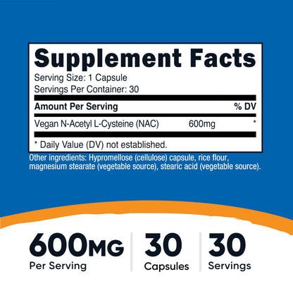 Nutricost NAC 600mg - 30 Vegan Capsules | GMO Free, Gluten Free