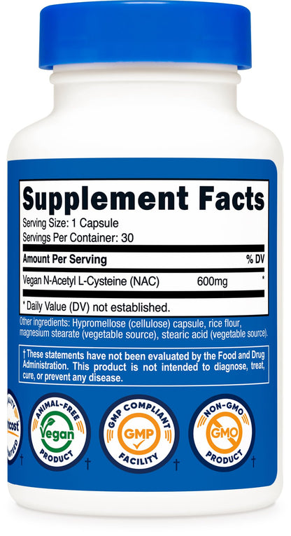 Nutricost NAC 600mg - 30 Vegan Capsules | GMO Free, Gluten Free