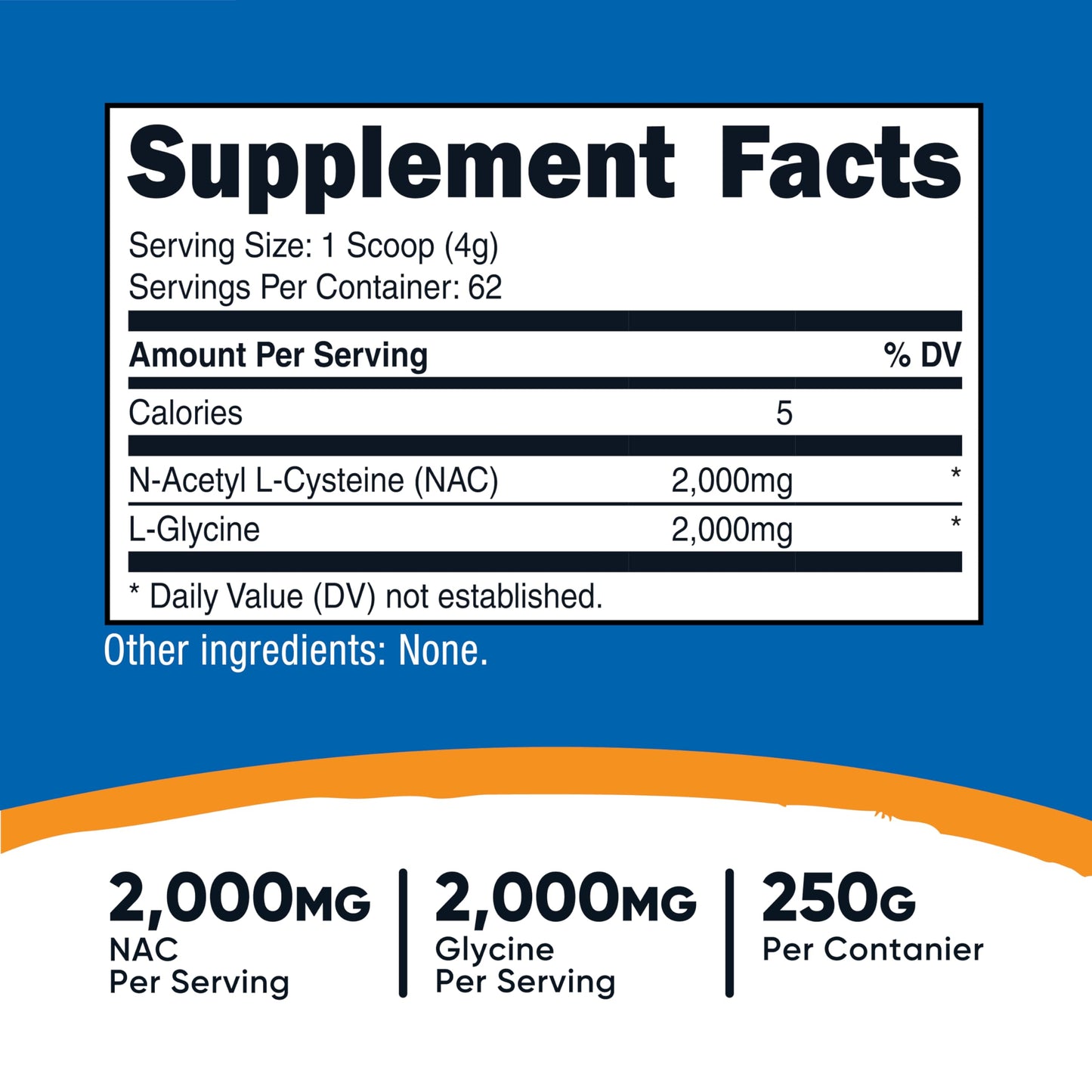Nutricost NAC + Glycine Powder (250g) Unflavored – 62 Servings, 2000mg NAC + 2000mg Glycine