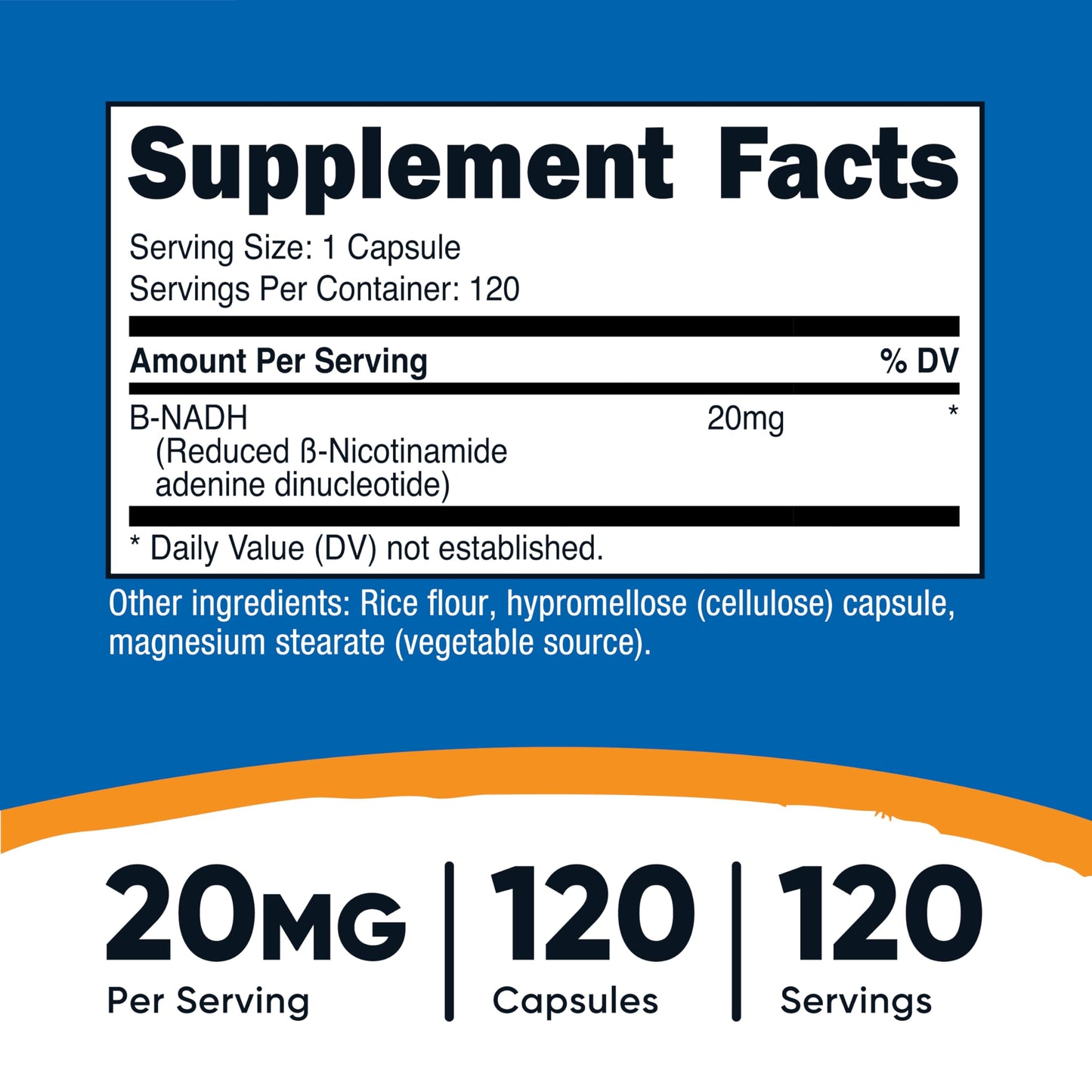 Nutricost NADH Supplement (20mg) 120 Capsules - Vegan, Gluten-Free | B-Nicotinamide Adenine Dinucleotide