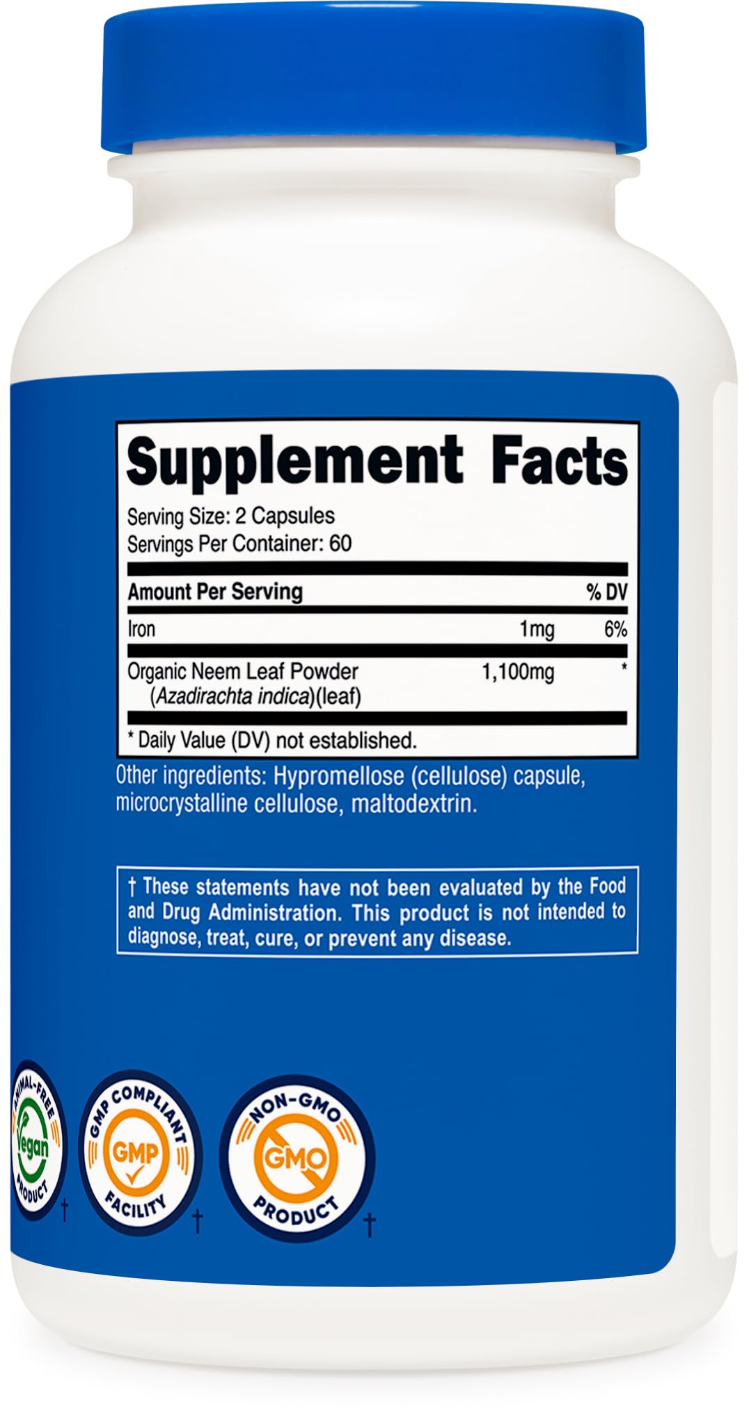 Nutricost Neem Leaf Capsules (1,100 mg) 120 Capsules - 60 Servings