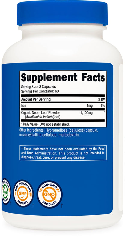 Nutricost Neem Leaf Capsules (1,100 mg) 120 Capsules - 60 Servings