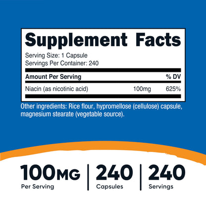 Nutricost Niacin 100mg – 240 Capsules | Gluten Free, Non-GMO