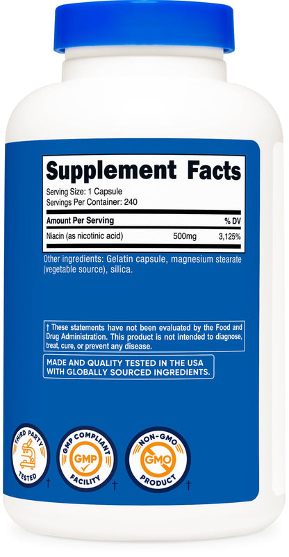 Nutricost Niacin (Vitamin B3) 500mg, 240 Capsules - Non-GMO, Gluten Free