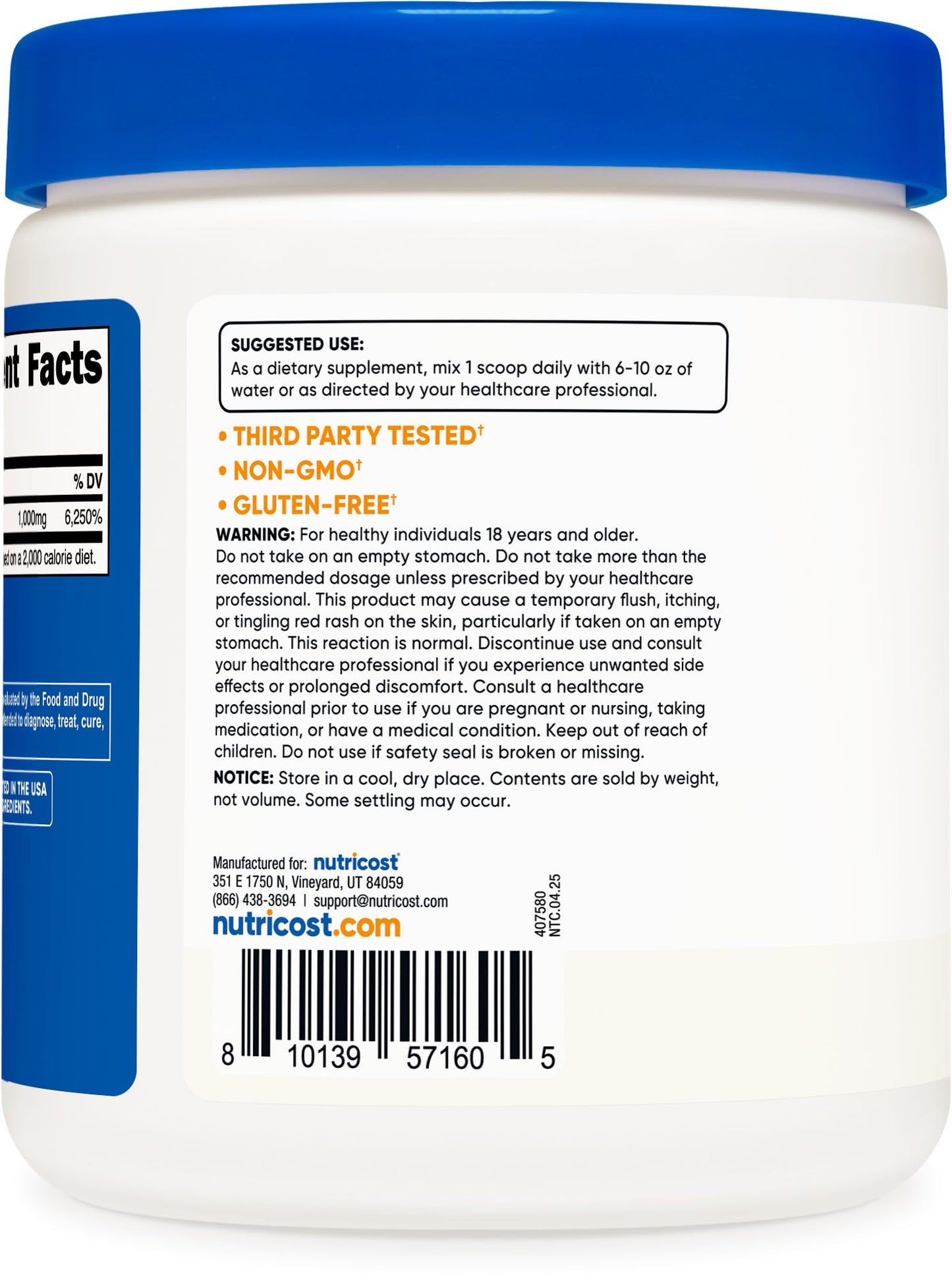 Nutricost Niacin Vitamin B3 Powder 250g – 1g Per Serving – May Cause Flush