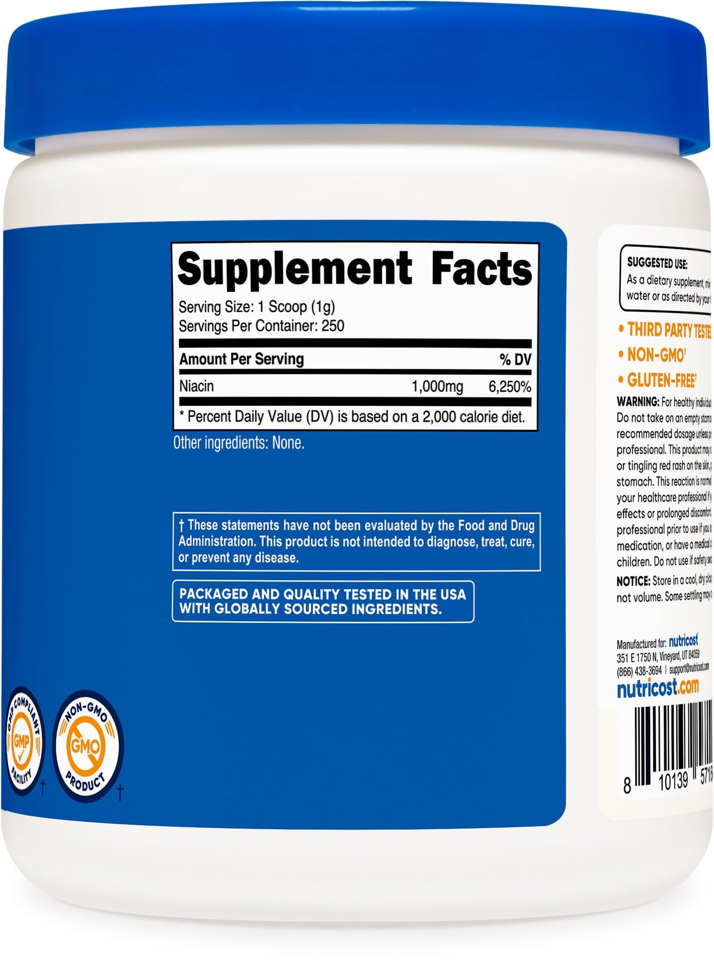 Nutricost Niacin Vitamin B3 Powder 250g – 1g Per Serving – May Cause Flush