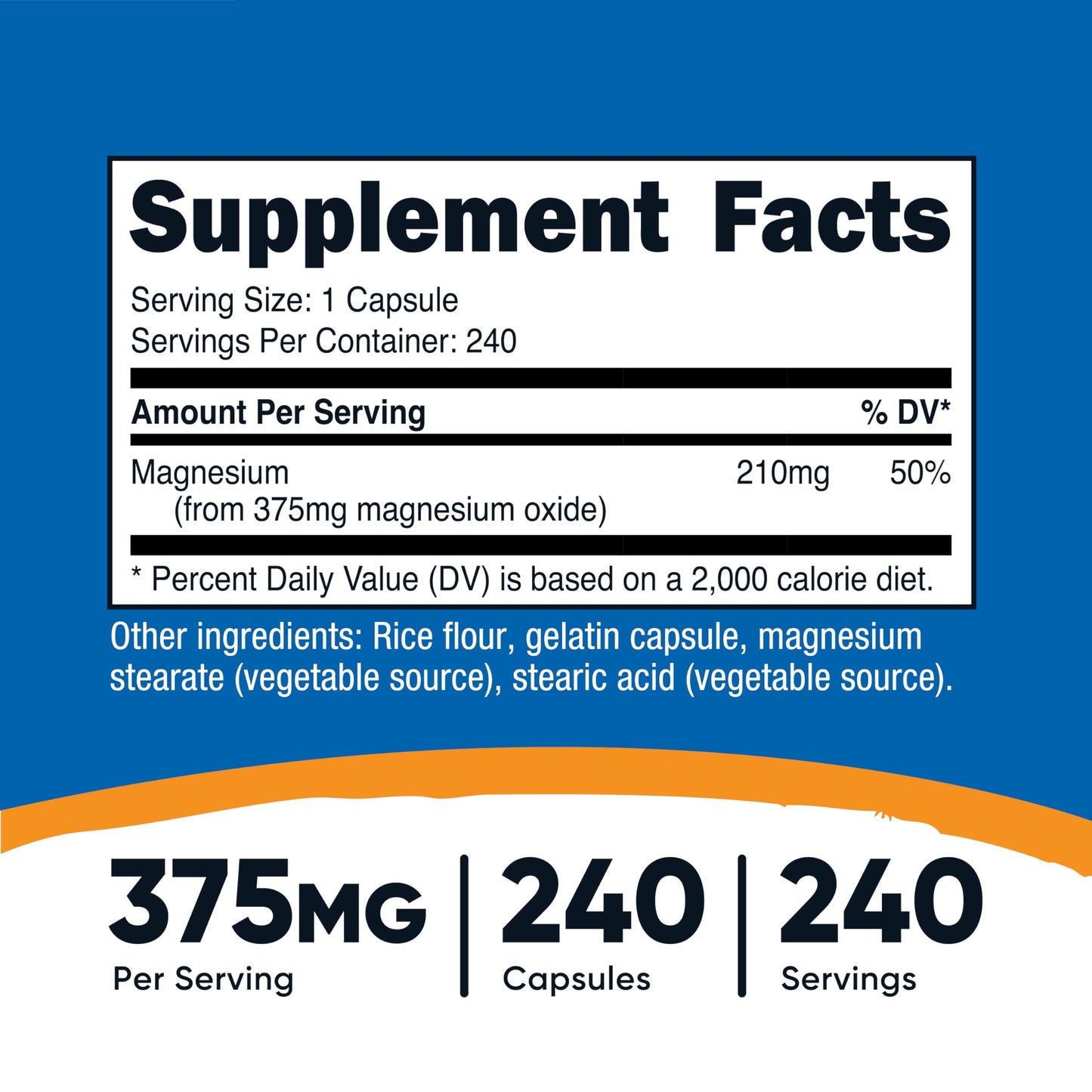 Nutricost Magnesium Oxide 375mg, 240 Capsules – 210mg Magnesium, Non-GMO, Gluten Free