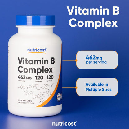 Nutricost High Potency Vitamin B Complex 462mg | 120 Veggie Capsules + Vitamin C