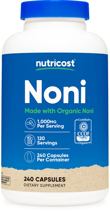 Nutricost Noni Capsules 500mg - 240 Count | CCOF Certified Organic Noni, Non-GMO, Gluten Free, Made in USA