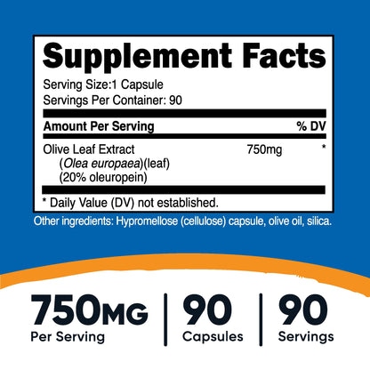 Nutricost Olive Leaf Extract 750 mg – 20% Oleuropein, 90 Veggie Capsules