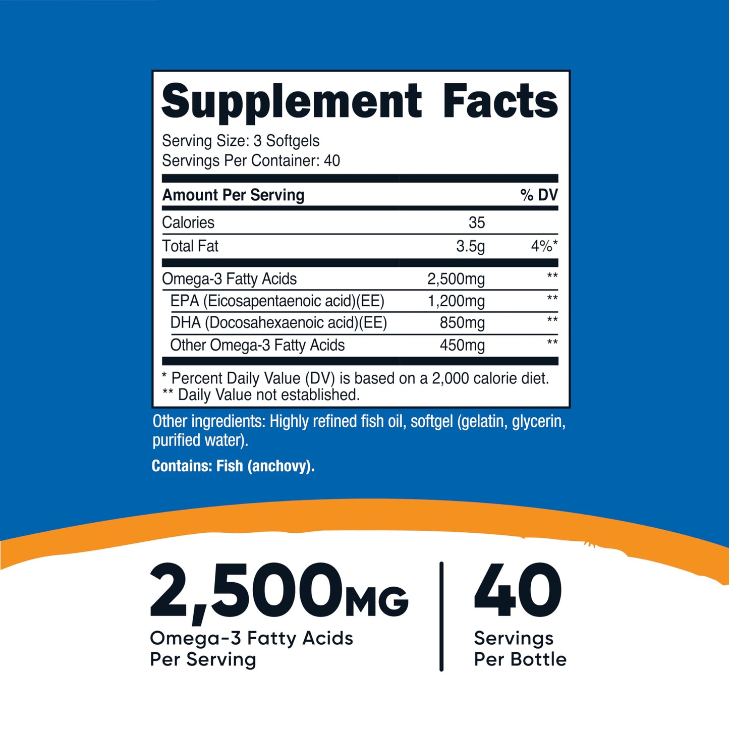 Nutricost Omega-3 Fish Oil 2500mg – 120 Softgels | Wild-Caught, Non-GMO, Gluten Free