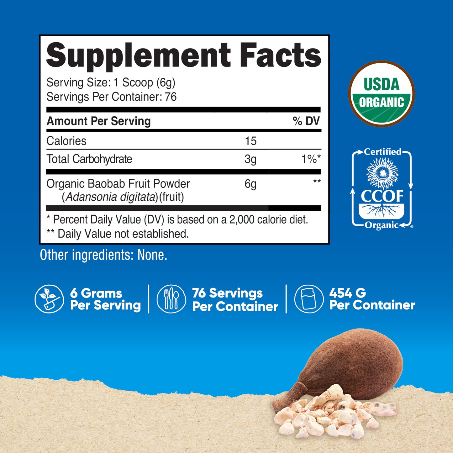 Nutricost Organic Baobab Fruit Powder Unflavored (1 LB) - Vegan, GMO-Free, Gluten Free
