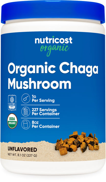 Nutricost 100% Organic Chaga Mushroom Powder 8oz (227 Servings) - USDA Organic, Gluten Free & Non-GMO