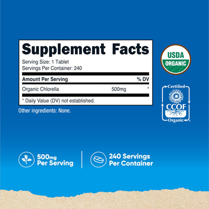 Nutricost Organic Chlorella 500mg – 240 Tablets, Gluten Free & Non-GMO