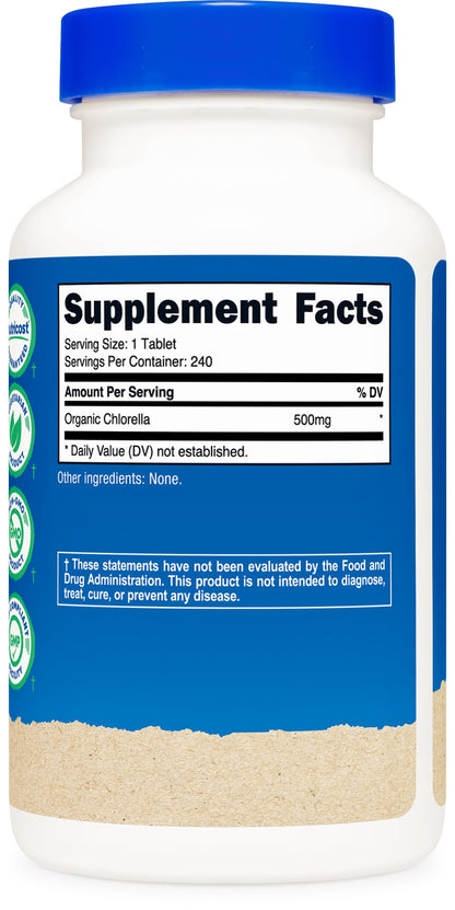 Nutricost Organic Chlorella 500mg – 240 Tablets, Gluten Free & Non-GMO