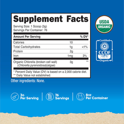 Nutricost Organic Chlorella Powder 8oz – 3000mg per Serving – Non-GMO & Gluten Free