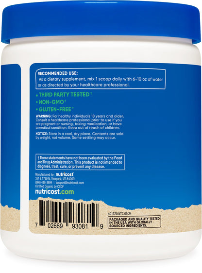 Nutricost Organic Chlorella Powder 8oz – 3000mg per Serving – Non-GMO & Gluten Free