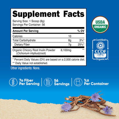 Nutricost Organic Inulin Powder 1lb - 7g Fiber per Serving, USDA Organic